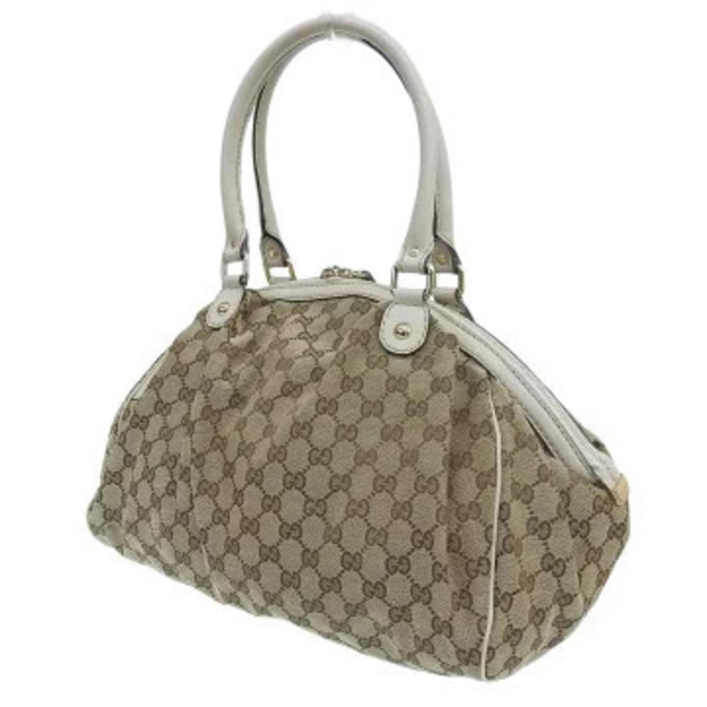 Gucci GG Tote Canvas Beige Handbag Leather Bag